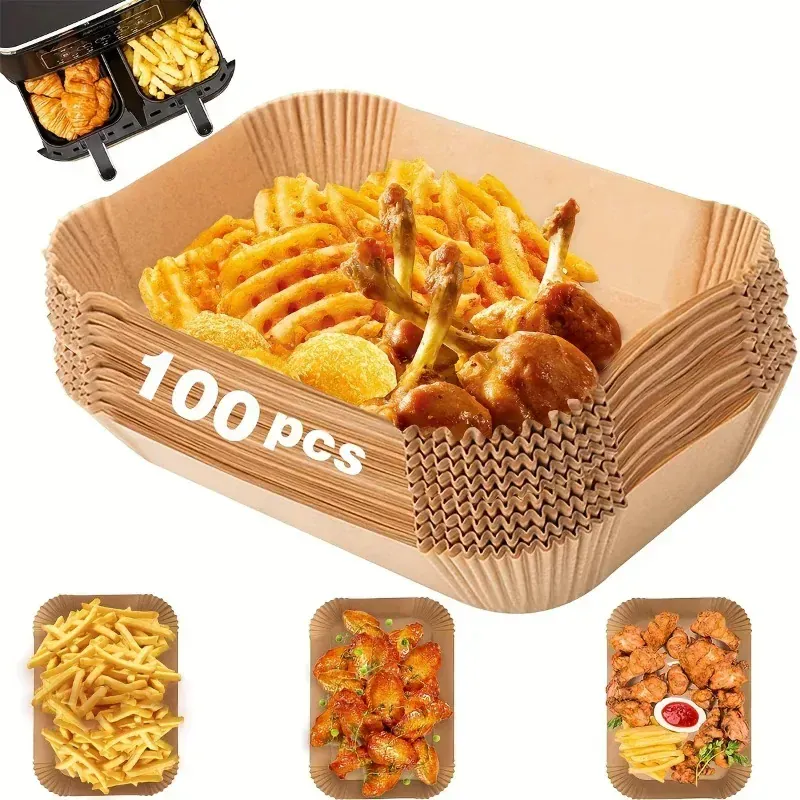 Papier Cuisson Air Fryer Rectangulaire Jetable Lot de 100 Pièces