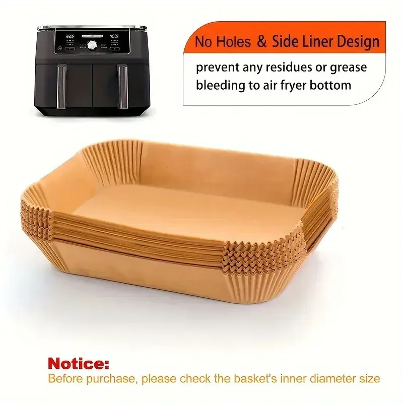 Papier Cuisson Air Fryer Rectangulaire Jetable Lot de 100 Pièces