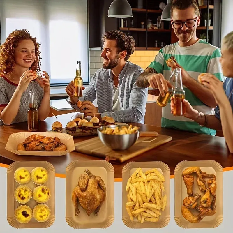 Papier Cuisson Air Fryer Rectangulaire Jetable Lot de 100 Pièces