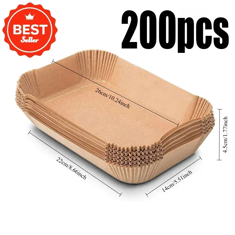 Papier Cuisson Air Fryer Rectangulaire Jetable Lot de 100 Pièces