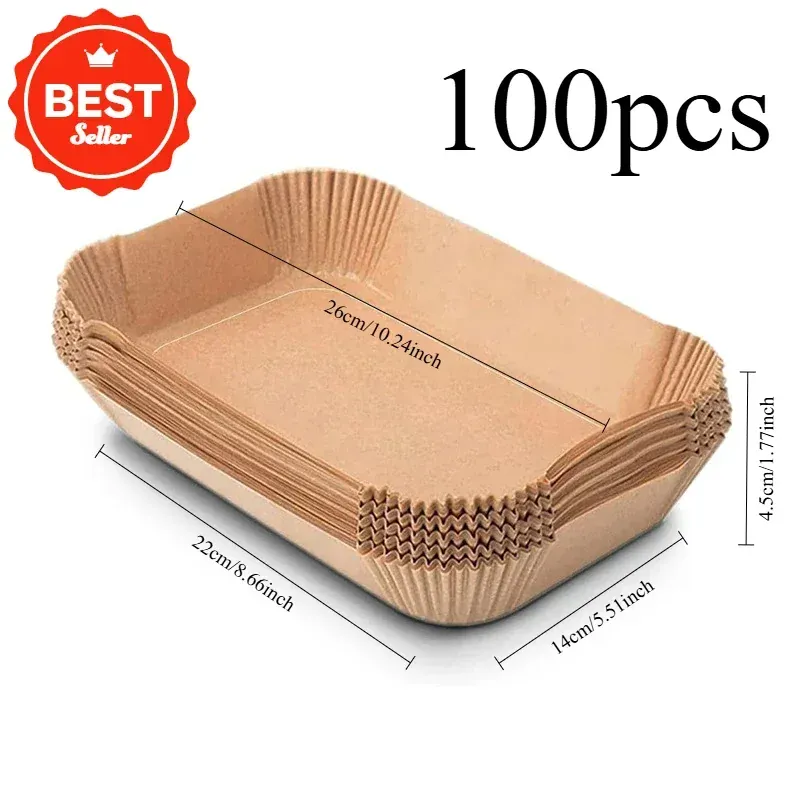 Papier Cuisson Air Fryer Rectangulaire Jetable Lot de 100 Pièces