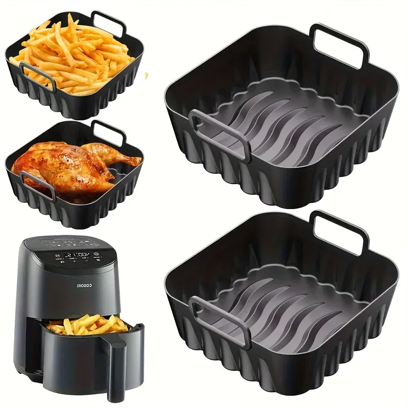 Moule Silicone Air Fryer Réutilisable Carré 20cm - Lot de 2 Pièces