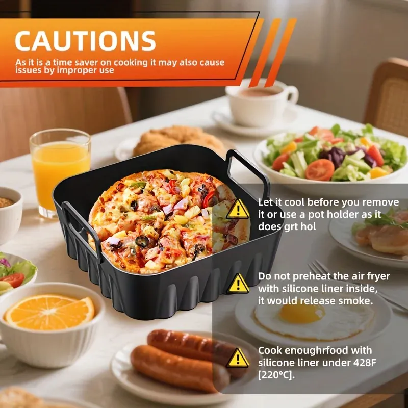 Moule Silicone Air Fryer Réutilisable Carré 20cm - Lot de 2 Pièces