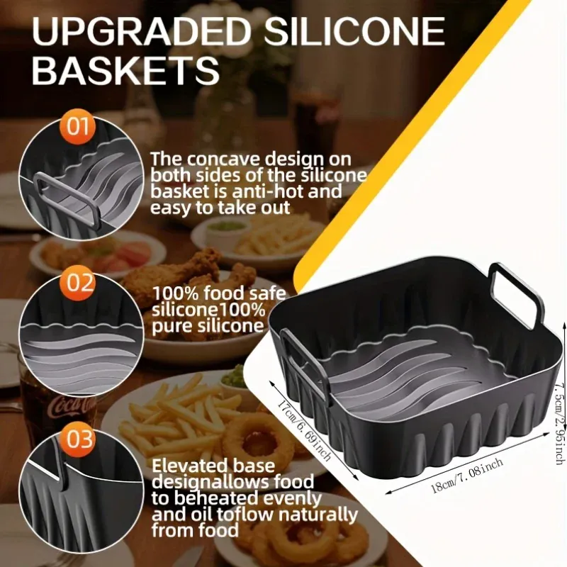 Moule Silicone Air Fryer Réutilisable Carré 20cm - Lot de 2 Pièces