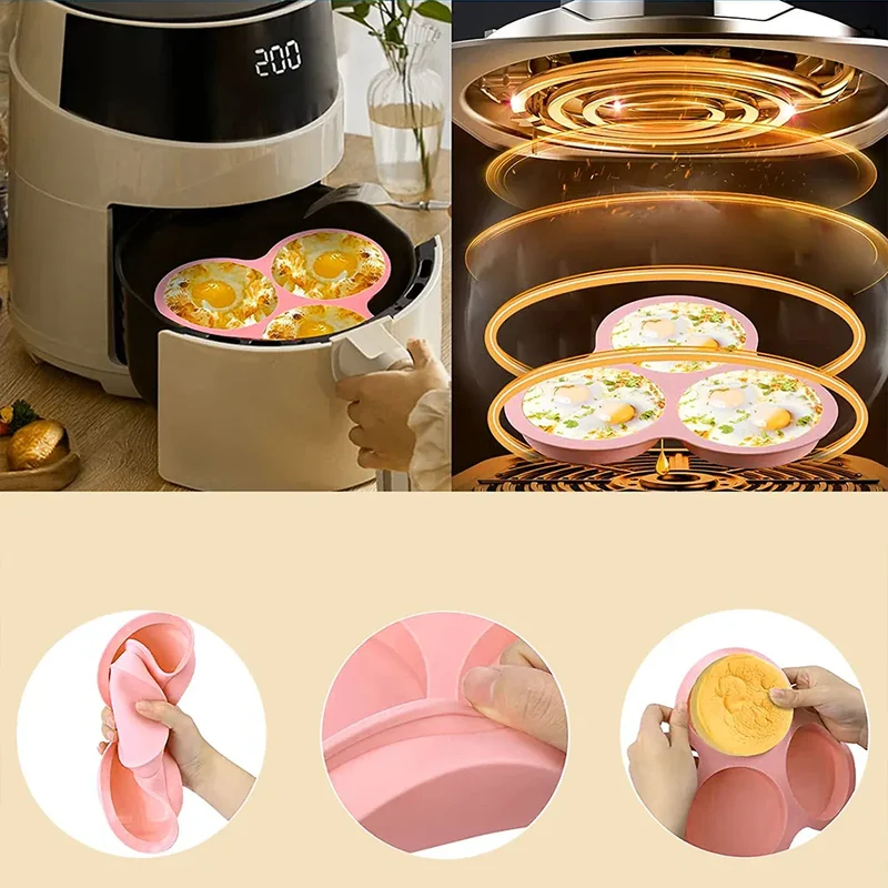 Moule Silicone Air Fryer Réutilisable 3-Cavités Forme Arrondie