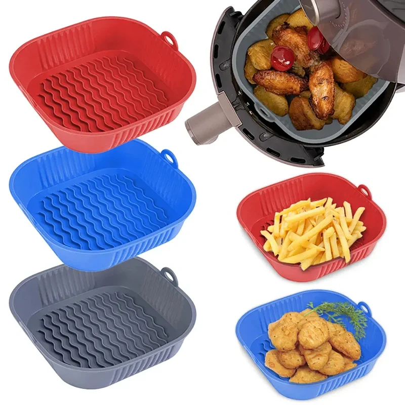 Moule Silicone Air Fryer Réutilisable Carré - Lot de 3 Pièces