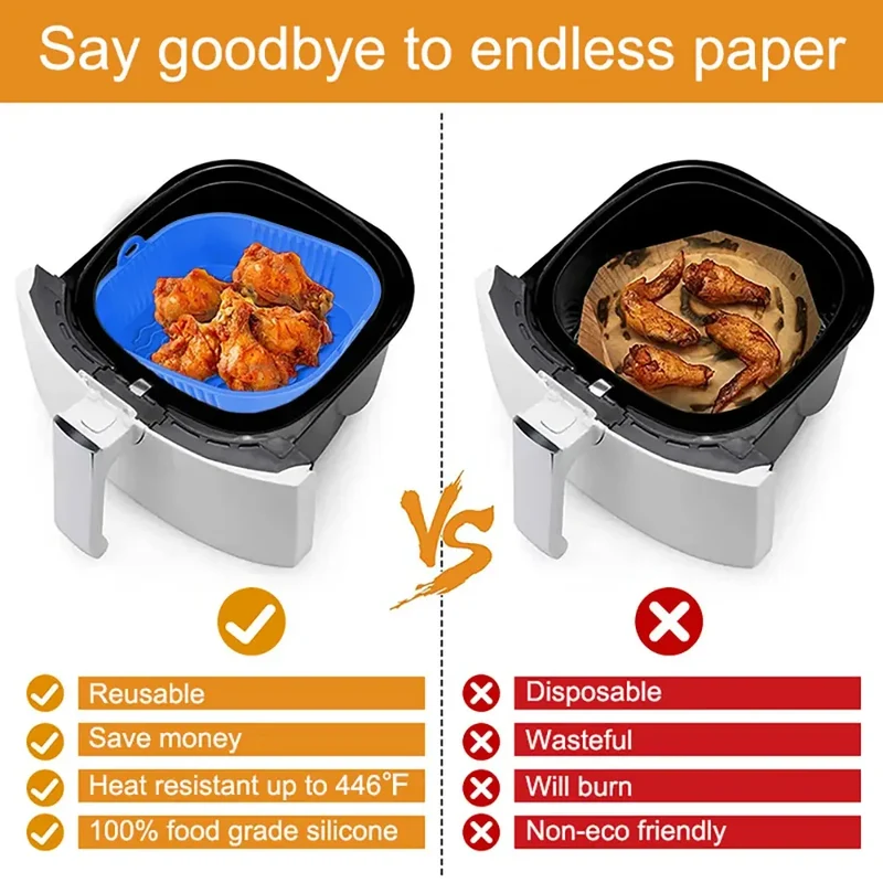 Moule Silicone Air Fryer Réutilisable Carré - Lot de 3 Pièces