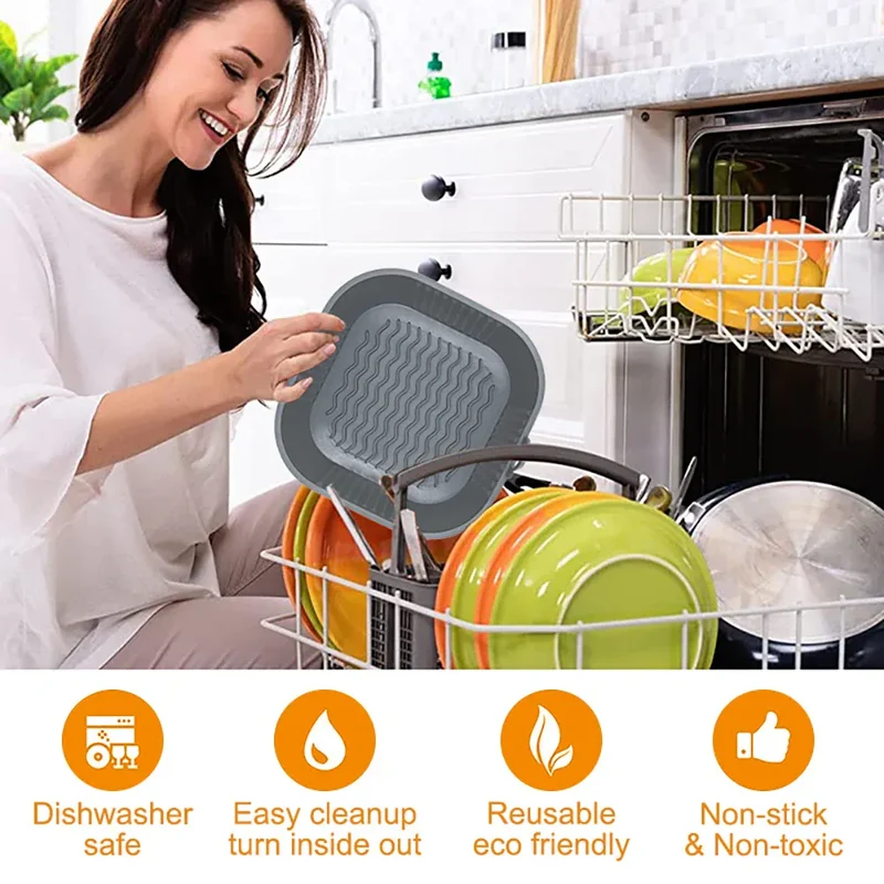 Moule Silicone Air Fryer Réutilisable Carré - Lot de 3 Pièces
