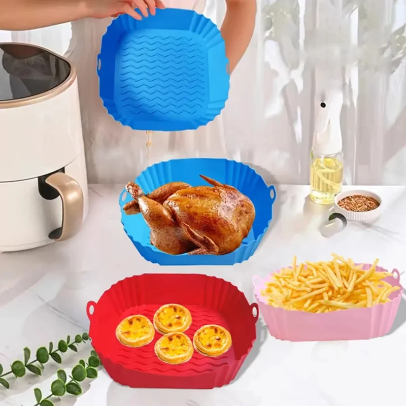 Moule Silicone Réutilisable Air Fryer Carré - Lot de 3 Pièces