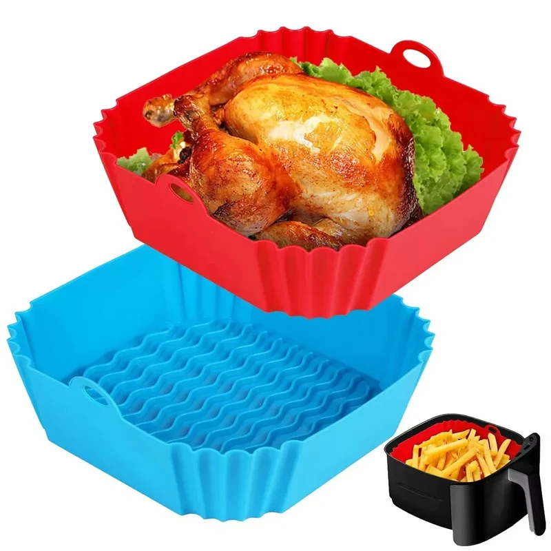 Moule Silicone Réutilisable Air Fryer Carré - Lot de 3 Pièces