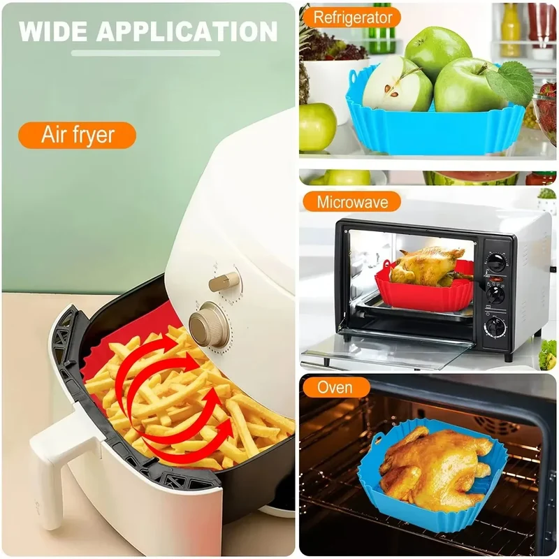 Moule Silicone Réutilisable Air Fryer Carré - Lot de 3 Pièces