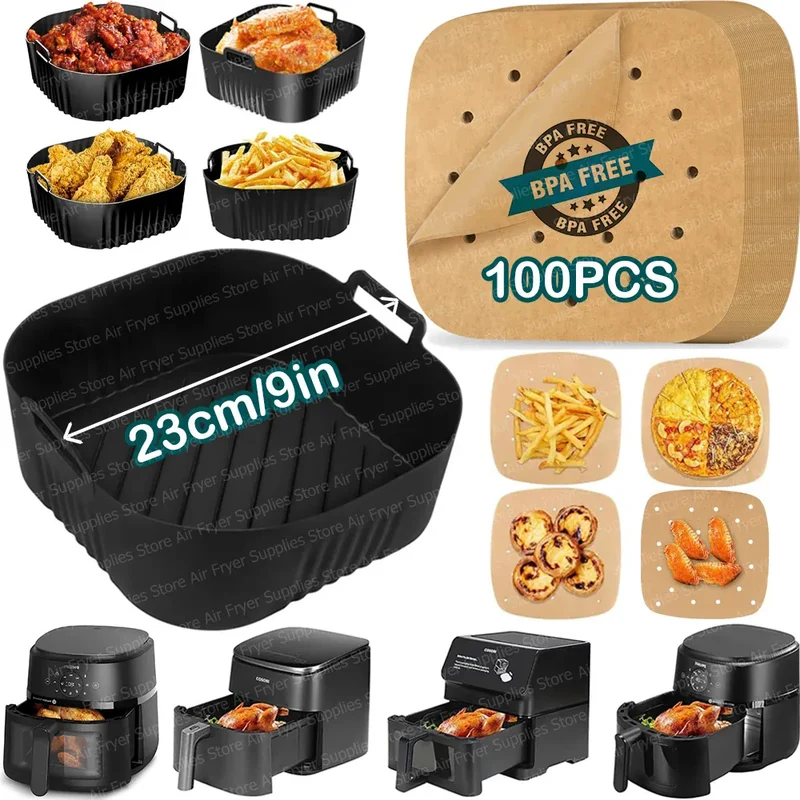 Moules Silicone Air Fryer Réutilisables Carré 23 cm - Lot de 1