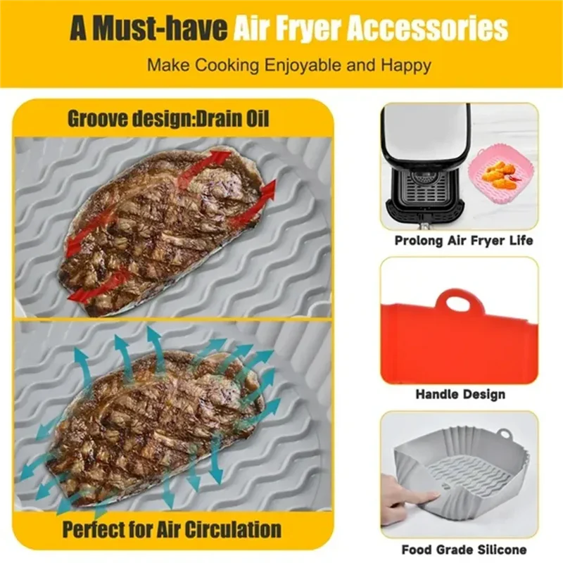 Moule Silicone Air Fryer Réutilisable Rectangulaire - Lot de 2 Pièces