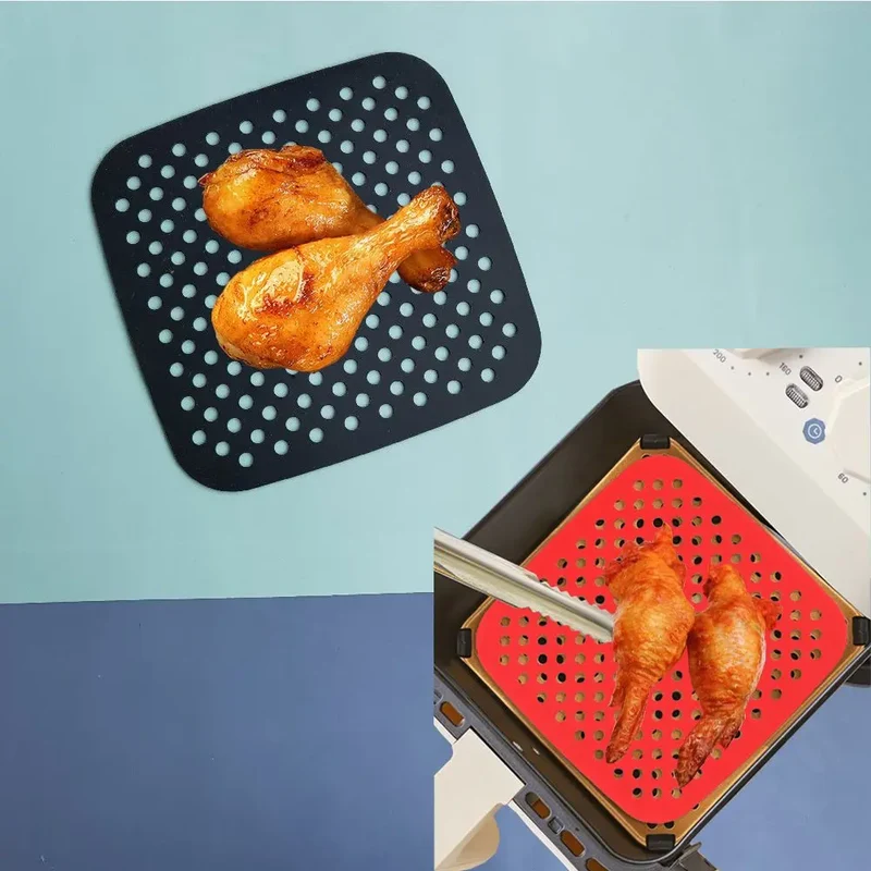 Tapis Silicone Air Fryer Antiadhésif Lot de 2 Carrés 25x25 cm