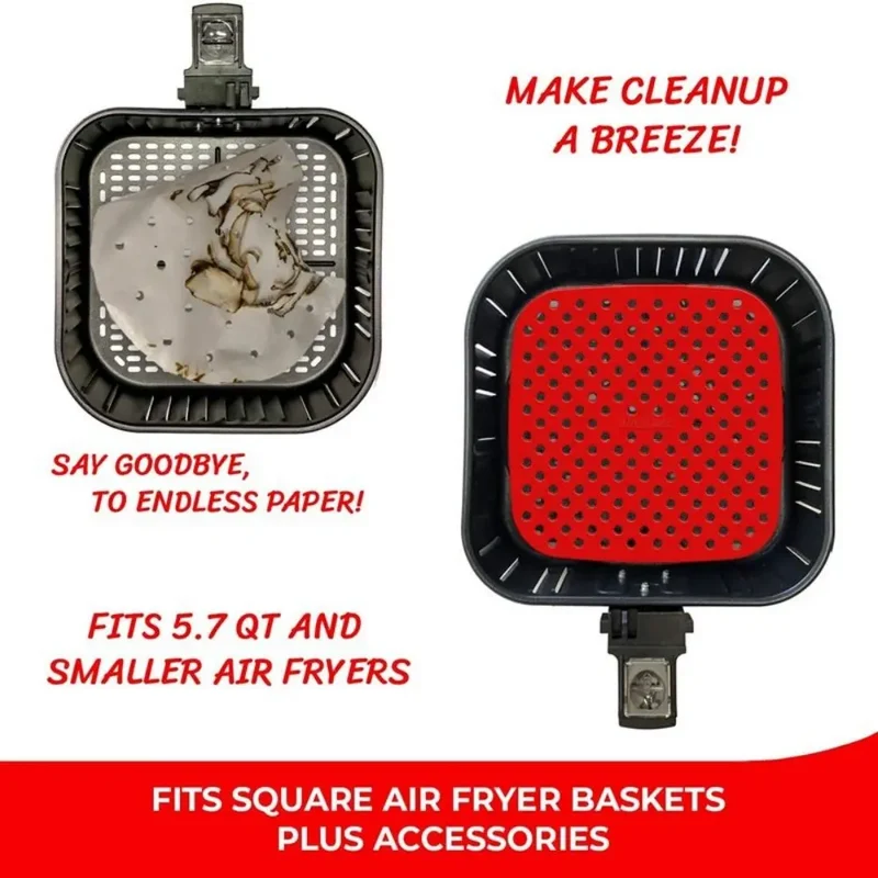 Tapis Silicone Air Fryer Antiadhésif Lot de 2 Carrés 25x25 cm