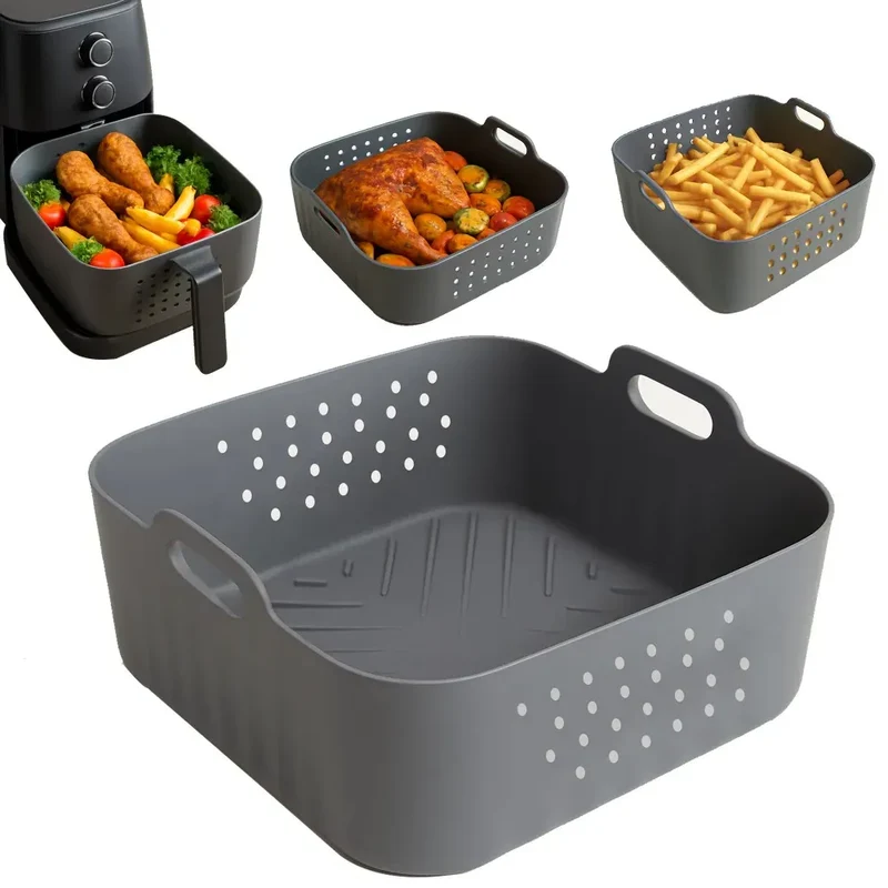 Moule Silicone Air Fryer Carré Réutilisable 55-62L avec Poignée