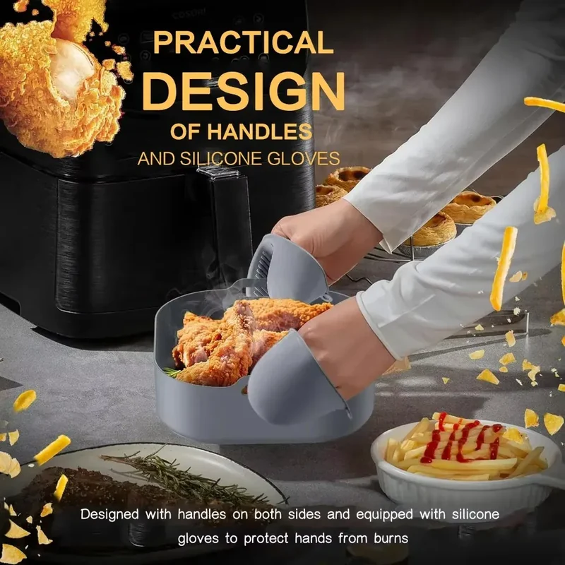 Moule Silicone Air Fryer Carré Réutilisable 55-62L avec Poignée