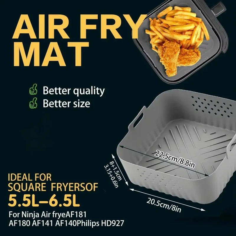 Moule Silicone Air Fryer Carré Réutilisable 55-62L avec Poignée
