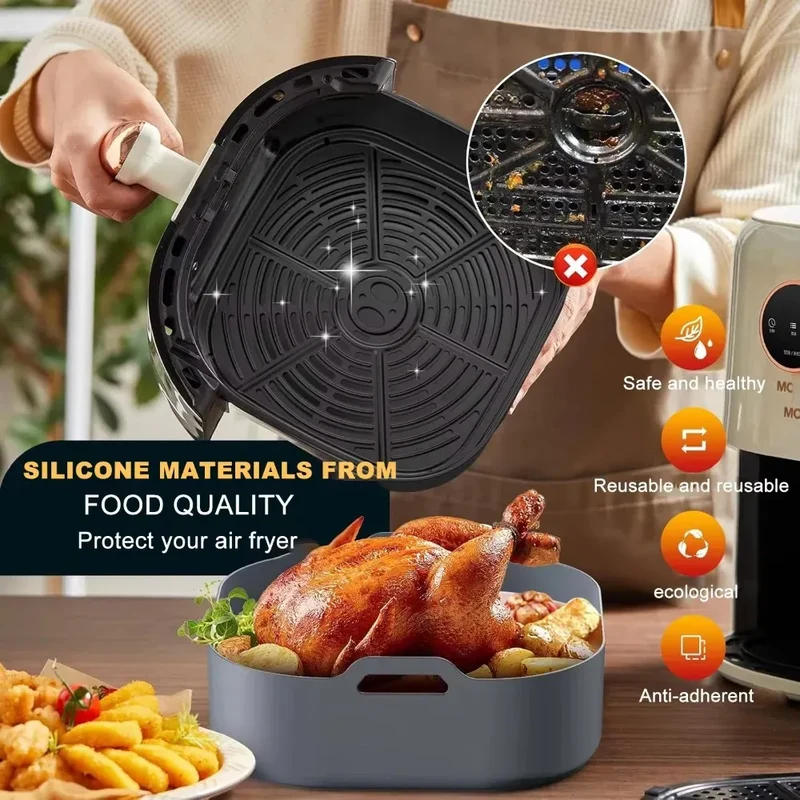 Moule Silicone Air Fryer Carré Réutilisable 55-62L avec Poignée