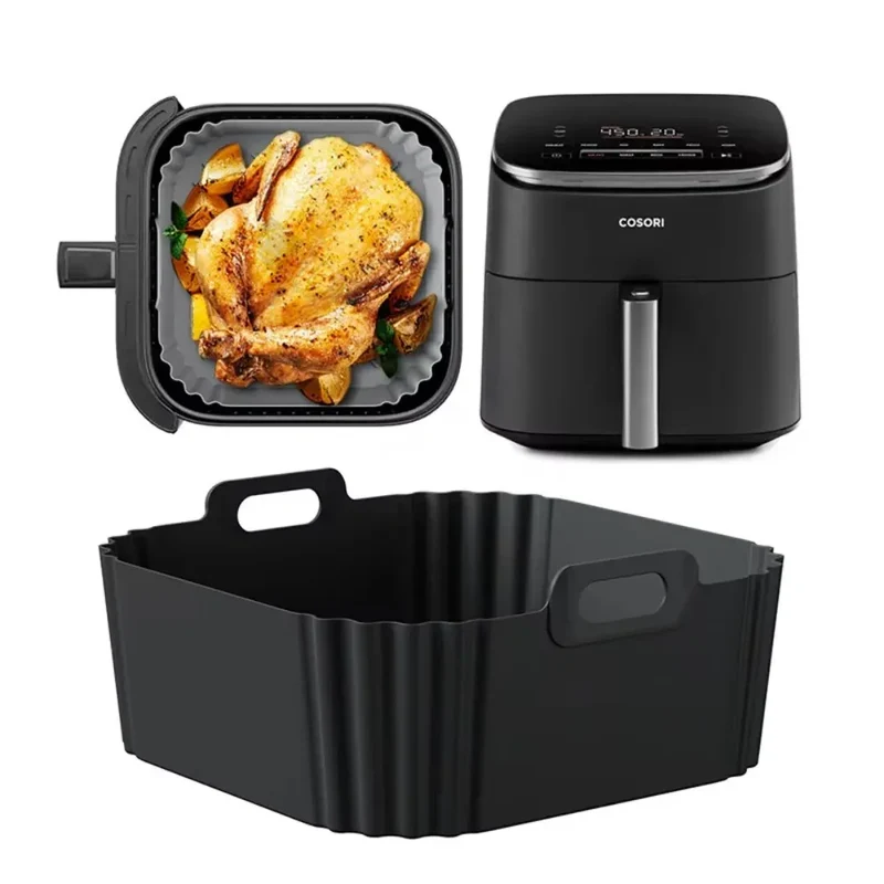 Moule Silicone Air Fryer Carré Réutilisable 55-62L avec Poignée