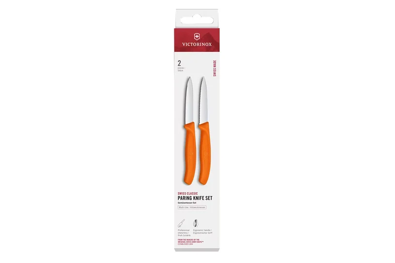 2 Couteaux d'office Victorinox orange lame à dents et lame lisse 8cm