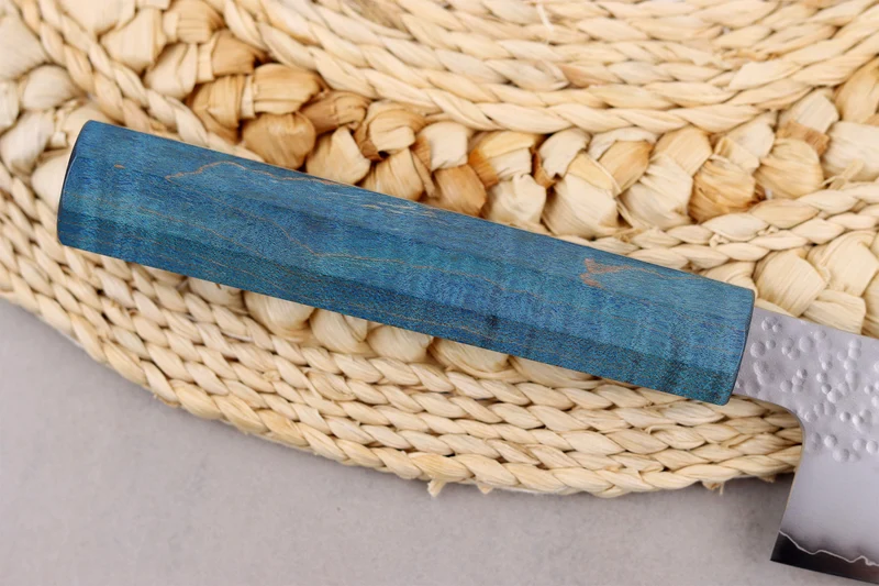 Couteau kiritsuke 20cm japonais artisanal Hado Shiosai VG10 manche bleu