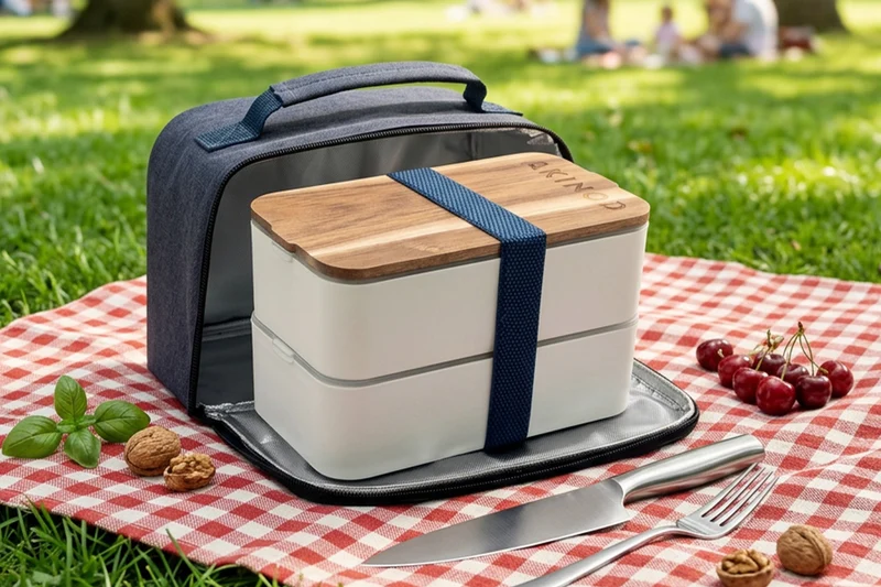 Sac isotherme Akinod 11:58 bleu jeans + Bento blanc 1,4L