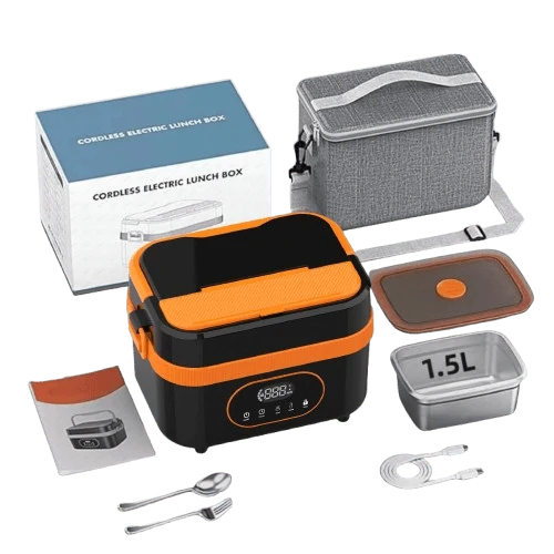 LunchBox Chauffante Sans Fil 60 W — Batterie 18 000 mAh, Cuve Inox 304, Timer 8h