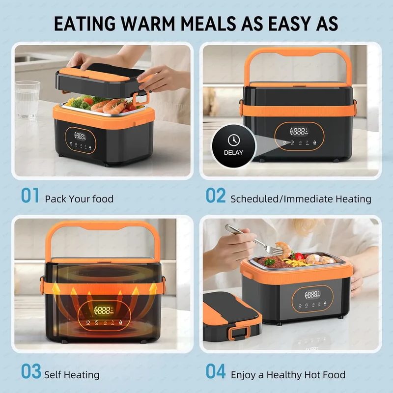 LunchBox Chauffante Sans Fil 60 W — Batterie 18 000 mAh, Cuve Inox 304, Timer 8h