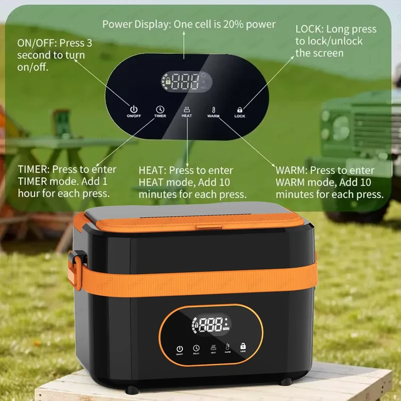 LunchBox Chauffante Sans Fil 60 W — Batterie 18 000 mAh, Cuve Inox 304, Timer 8h