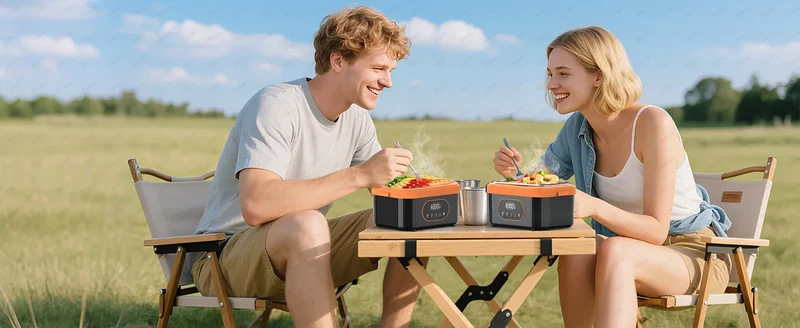 LunchBox Chauffante Sans Fil 60 W — Batterie 18 000 mAh, Cuve Inox 304, Timer 8h