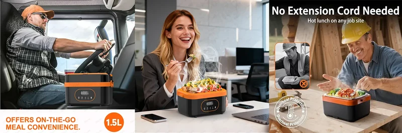 LunchBox Chauffante Sans Fil 60 W — Batterie 18 000 mAh, Cuve Inox 304, Timer 8h