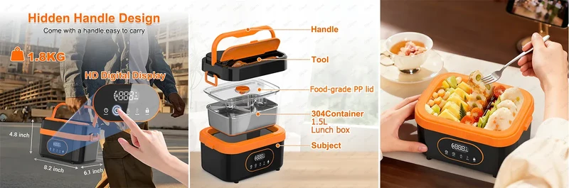 LunchBox Chauffante Sans Fil 60 W — Batterie 18 000 mAh, Cuve Inox 304, Timer 8h