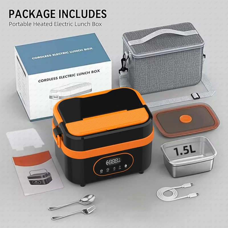 LunchBox Chauffante Sans Fil 60 W — Batterie 18 000 mAh, Cuve Inox 304, Timer 8h