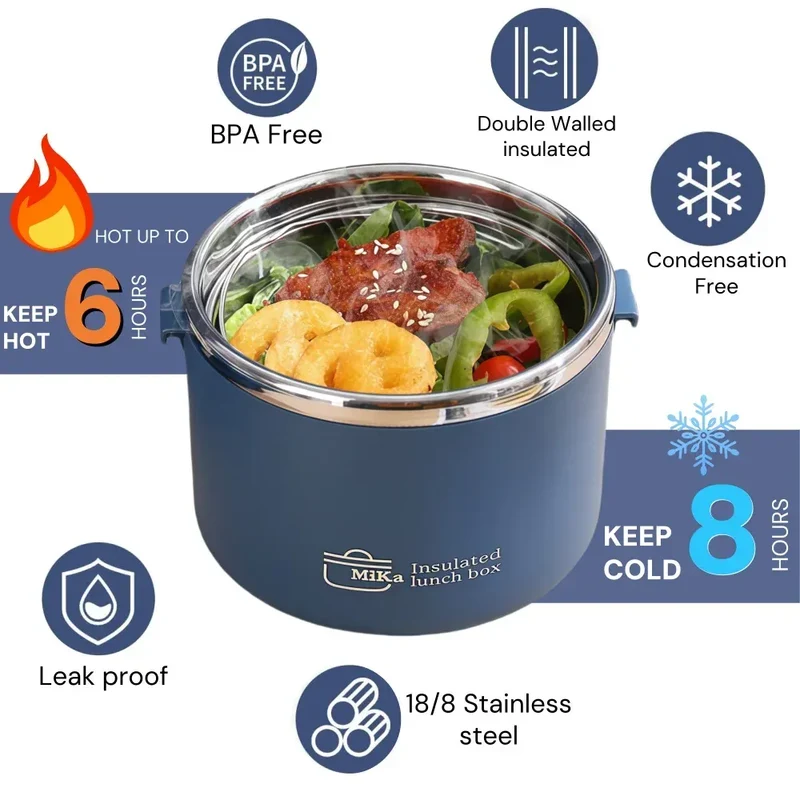 LunchBox Isotherme Inox 304 — 2 Niveaux 1100 ml, Chaud 6 h / Froid 8 h, Sans BPA