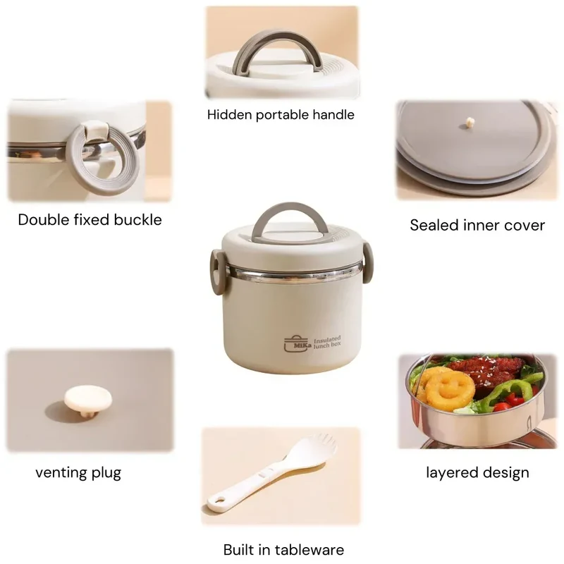 LunchBox Isotherme Inox 304 — 2 Niveaux 1100 ml, Chaud 6 h / Froid 8 h, Sans BPA