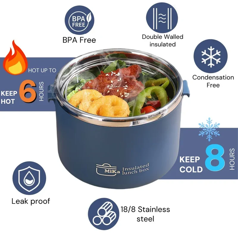 LunchBox Isotherme Inox 304 — 2 Niveaux 1100 ml, Chaud 6 h / Froid 8 h, Sans BPA