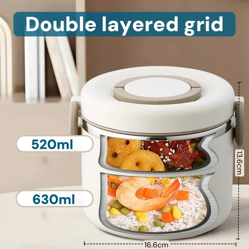 LunchBox Isotherme Inox 304 — 2 Niveaux 1100 ml, Chaud 6 h / Froid 8 h, Sans BPA