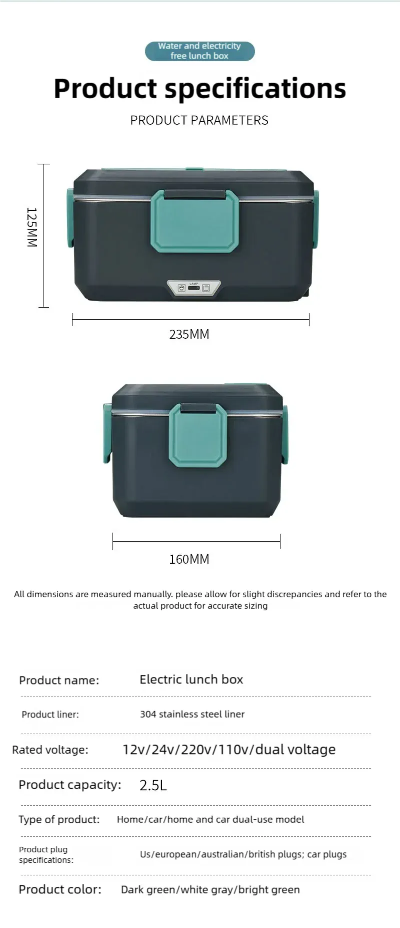 LunchBox Électrique Chauffante 3,5 L — Inox 304, 90 W, 220 V / 12-24 V Voiture