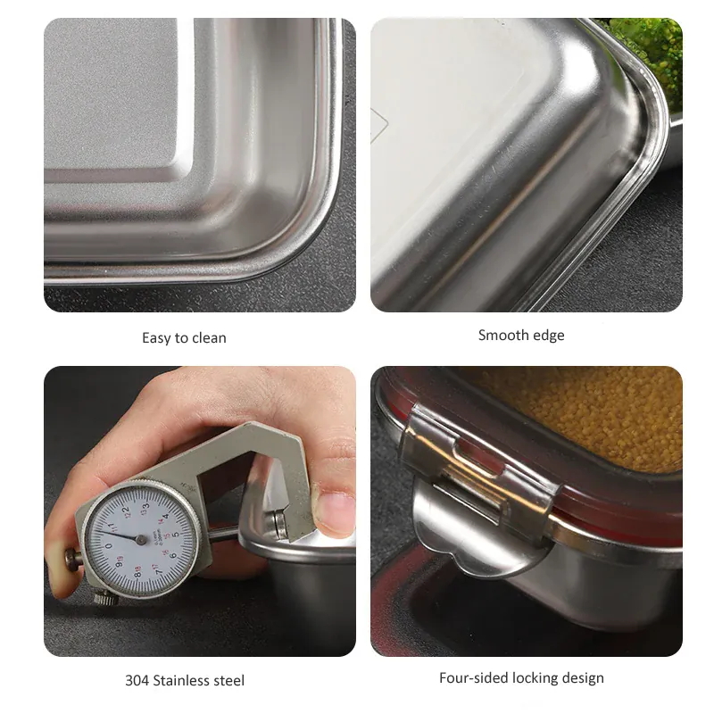 Boîte Hermétique Inox 304 Anti-Fuite — 4 Clips de Verrouillage