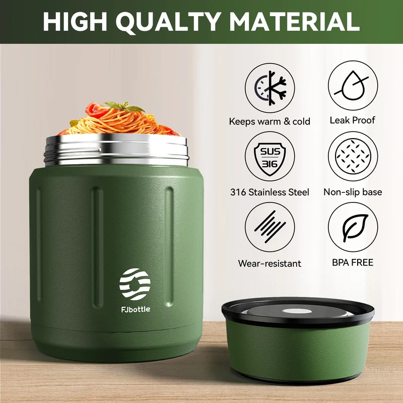Thermos Repas 500 ml — Inox Double Paroi, Cuillère Pliante et Sac Isotherme Inclus