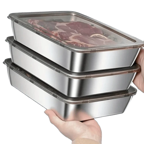 Boîte Hermétique Inox Rectangulaire avec Couvercle – Unité, Lot de 3 ou 5