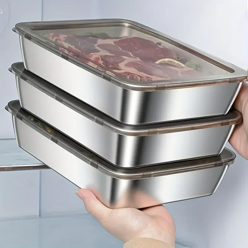 Boîte Hermétique Inox Rectangulaire avec Couvercle – Unité, Lot de 3 ou 5