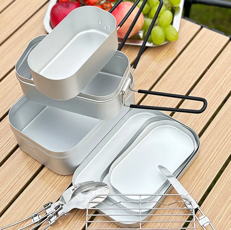 Bento Aluminium 2 Compartiments Pliables pour Camping et Pique-Nique