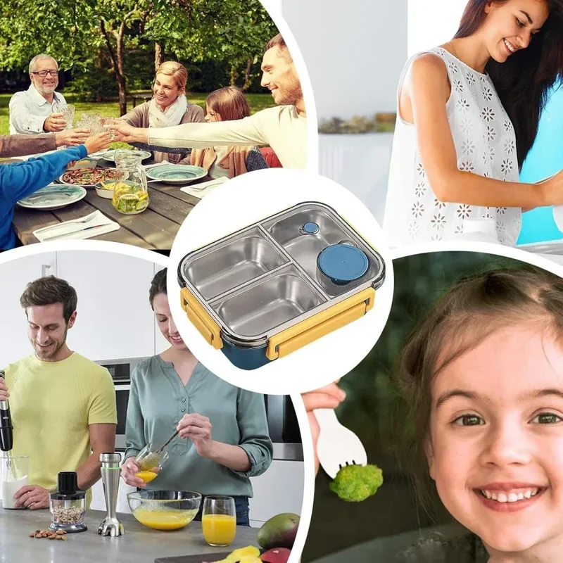 Lunchbox en Inox à 2/3 Compartiments Étanches 850ml