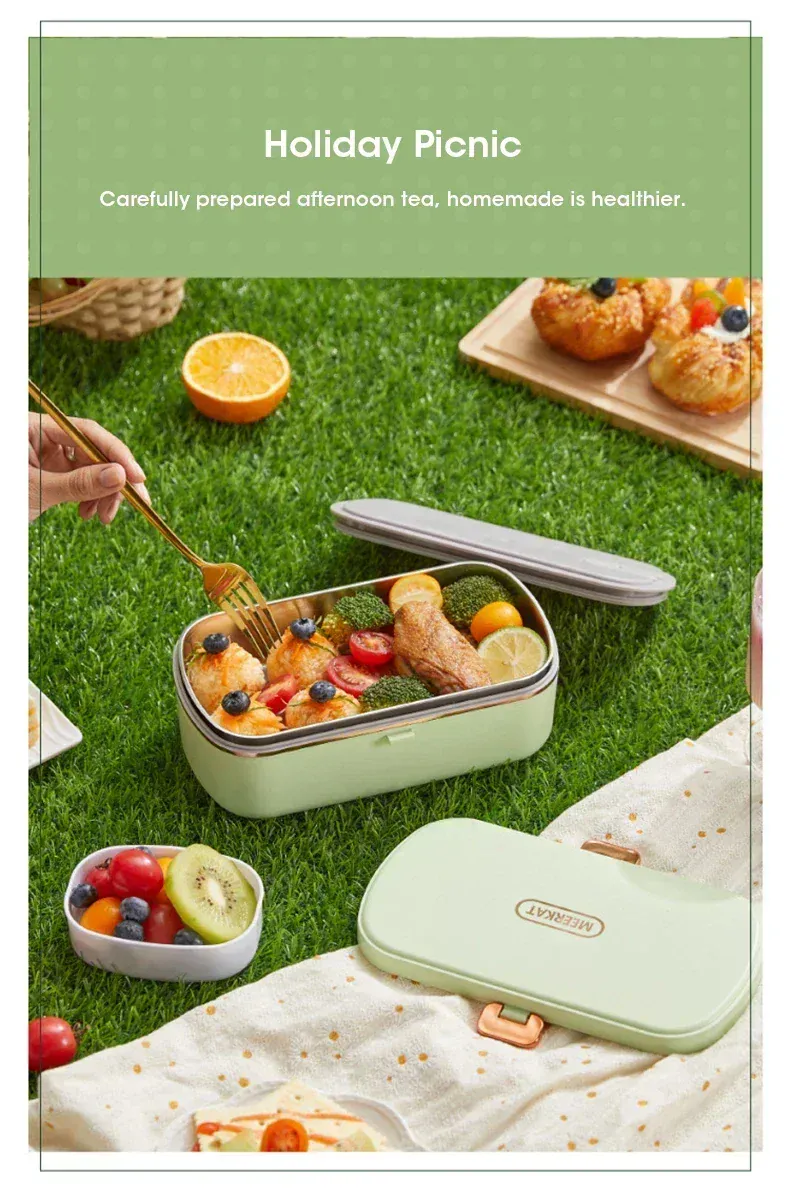 Lunch Box Chauffante Inox 304 Sans Eau 900 ml Bleue — Chauffage Sec 36 W