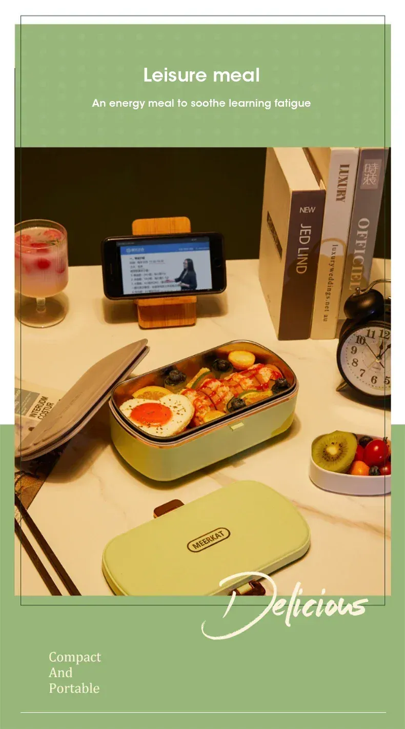 Lunch Box Chauffante Inox 304 Sans Eau 900 ml Bleue — Chauffage Sec 36 W