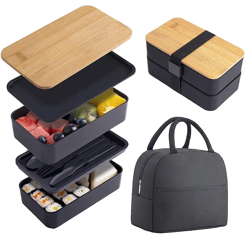 Bento 2 Étages en Plastique Écologique | Boîte à Lunch avec Couverts