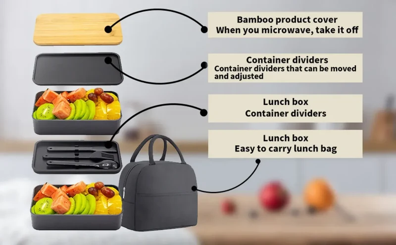 Bento 2 Étages en Plastique Écologique | Boîte à Lunch avec Couverts