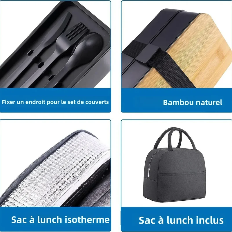 Bento 2 Étages en Bambou et Plastique | Boîte de Rangement Alimentaire